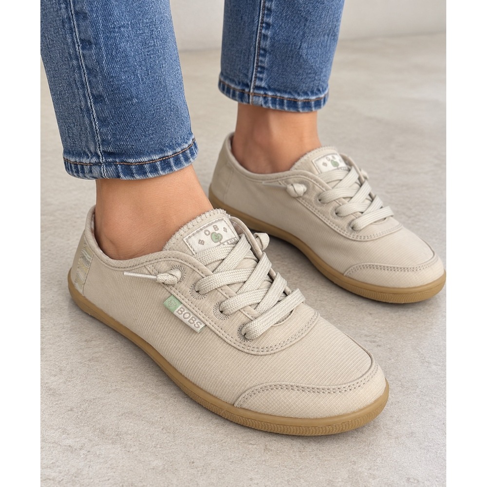 BOBS from Skechers Memory Foam Canvas Casual Sneakers Beige Women's Size 7.5
